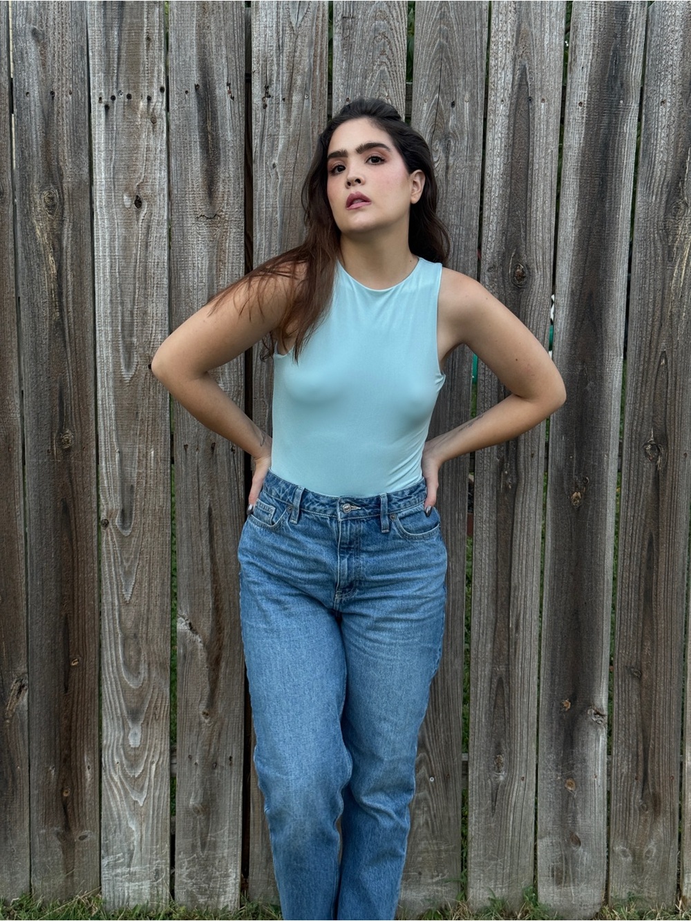 Boohoo Light Blue High Neck Sleeveless Bodysuit